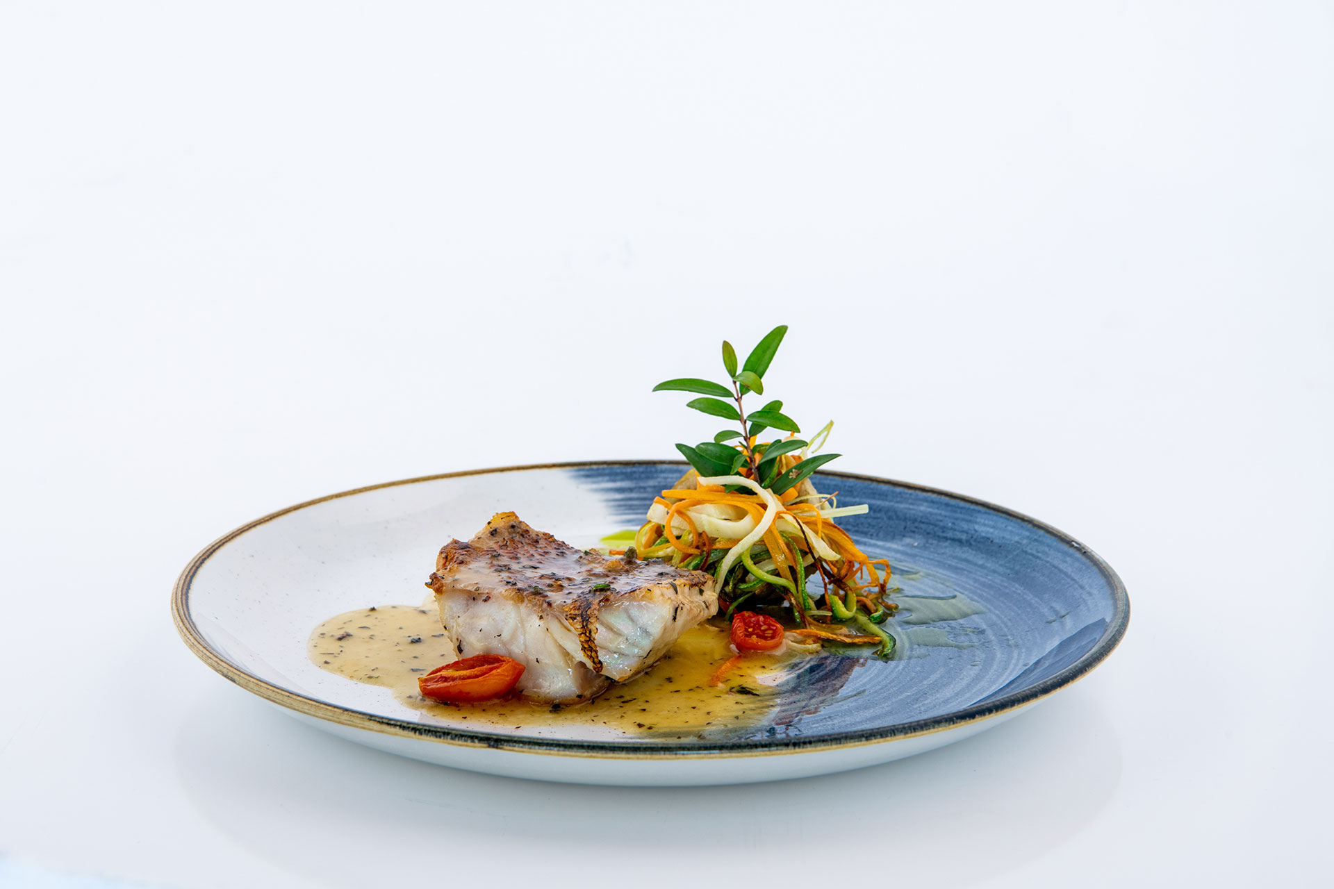 Elounda Beach Hotel Argonaut Restaurant WHITE GROUPER FILLET WITH AROMATIC HERBS, ARTICHOKES AND VEGETABLES SPAGHETTI